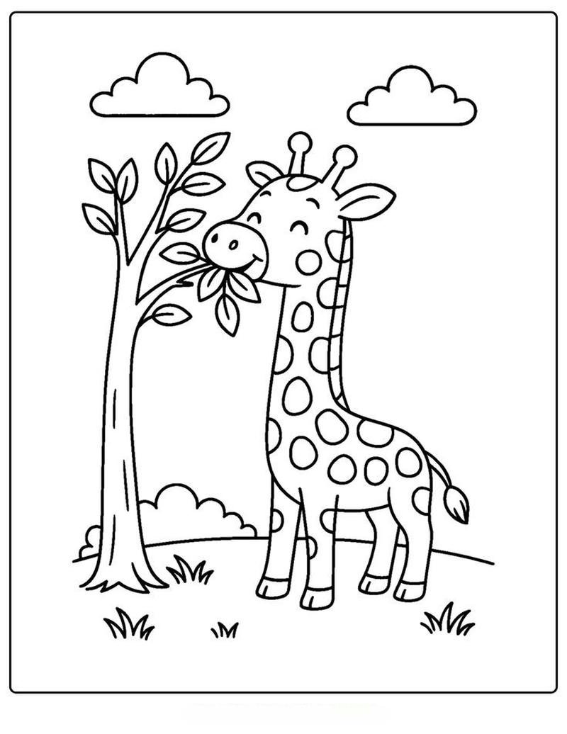 Tô màu hươu cao cổ nét phác thảo rõ ràng dễ thực hiện