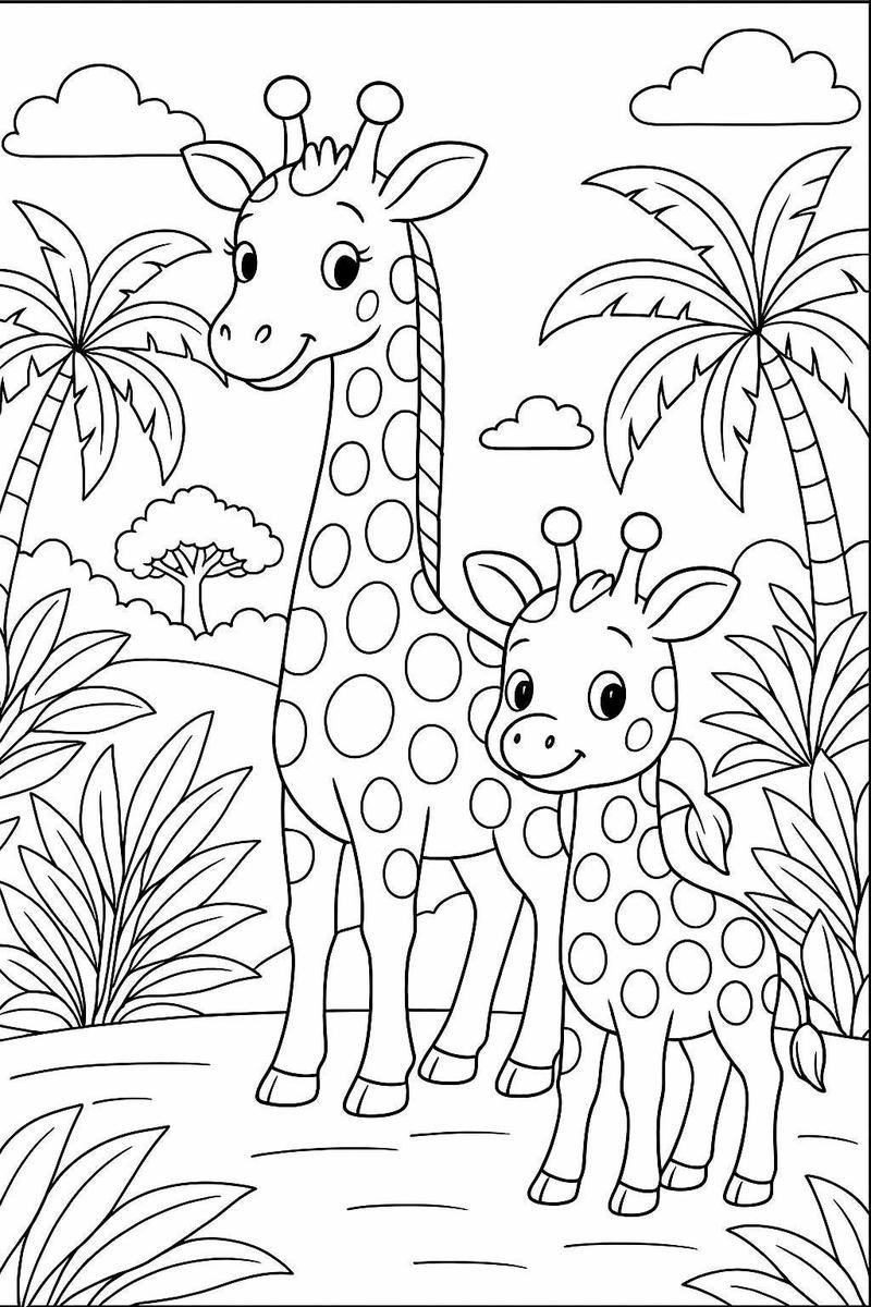 Tô màu hươu cao cổ phong cách đơn giản dễ làm