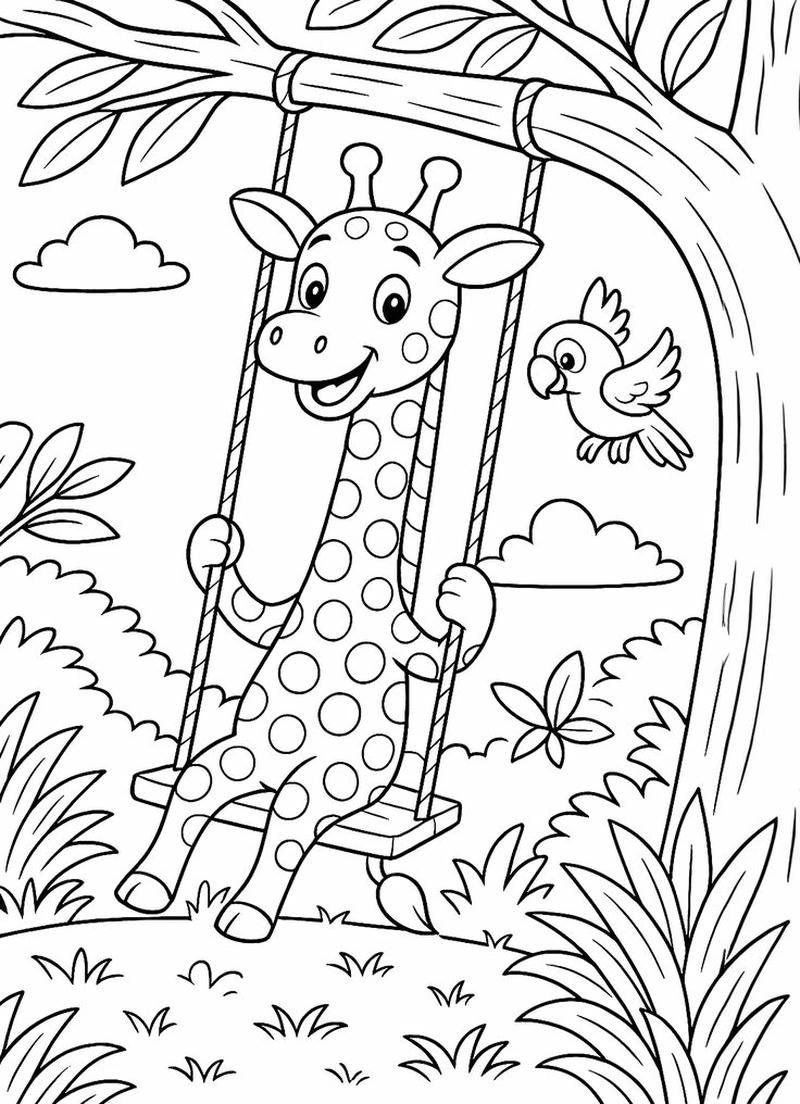 Tô màu hươu cao cổ tạo dáng linh hoạt ngộ nghĩnh