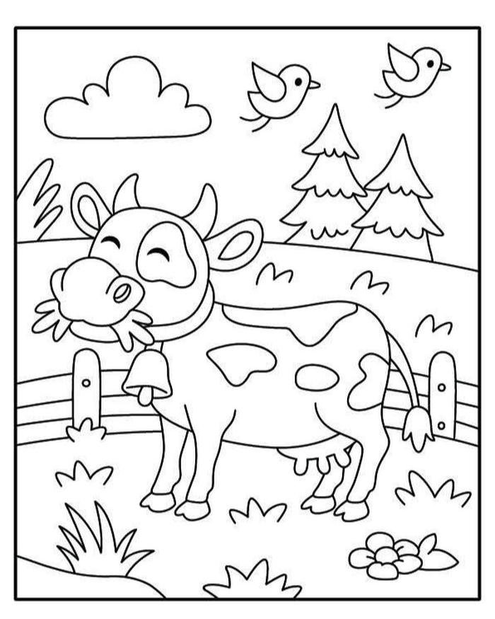 Tranh con bò tập tô hình vẽ dễ nhận diện