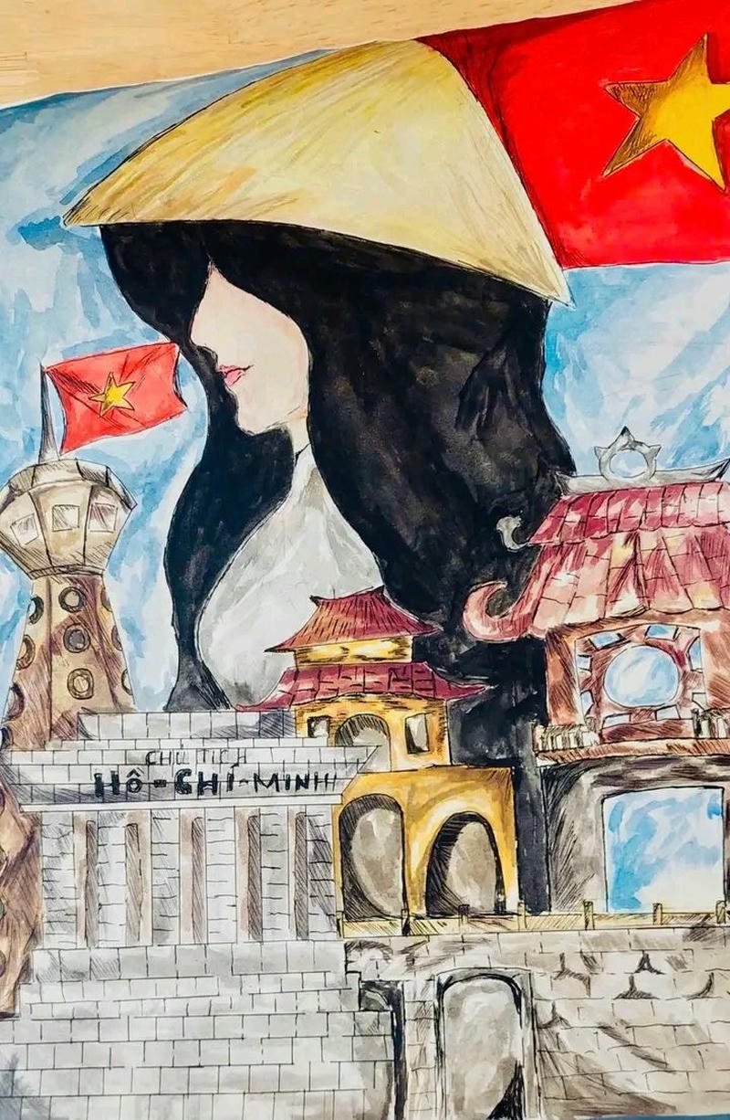 Tranh phác họa lăng bác bố cục rõ ràng hợp lý