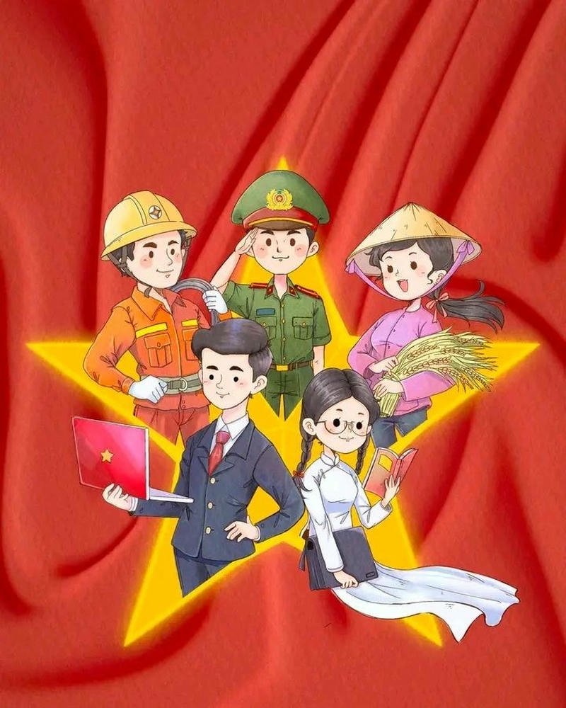 Tranh phác họa quốc khánh bố cục rõ ràng hợp lý