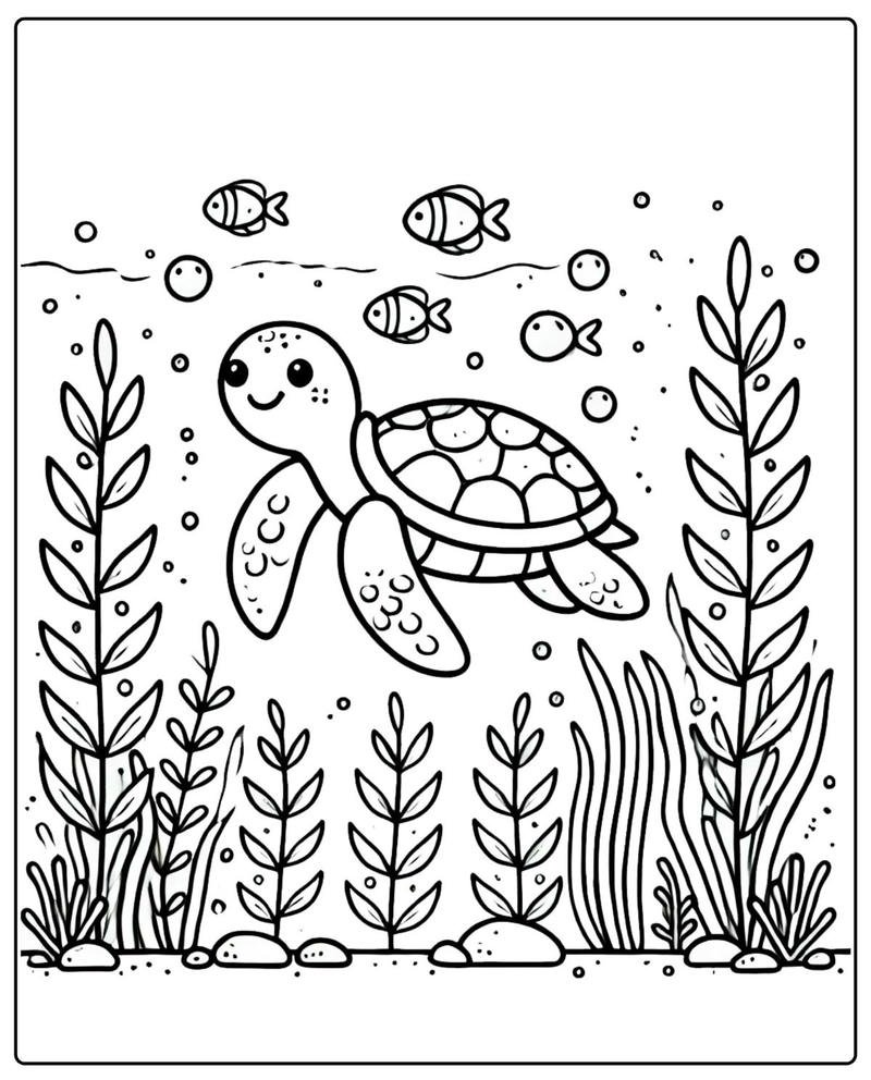 Tranh phác họa rùa tô màu bố cục đơn giản