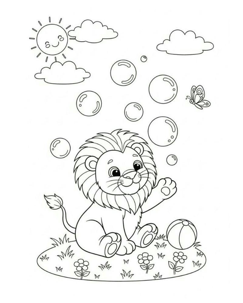 Tranh phác họa sư tử tô màu bố cục rõ ràng