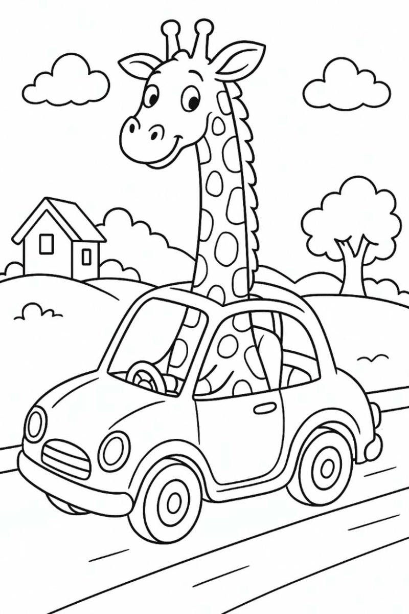 Tranh phác thảo hươu cao cổ tô màu bố trí hợp lý