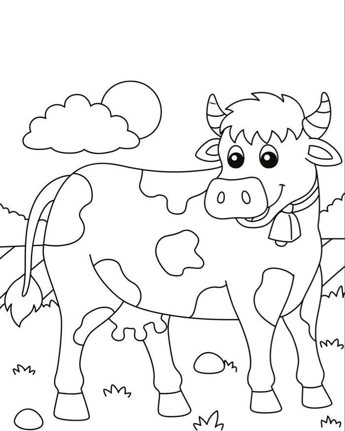 Tranh tô màu con bò hình vẽ rõ nét dễ tô