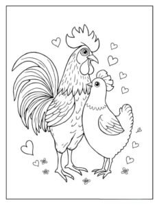 Tranh tô màu con gà biểu hiện sinh động đầy thu hút