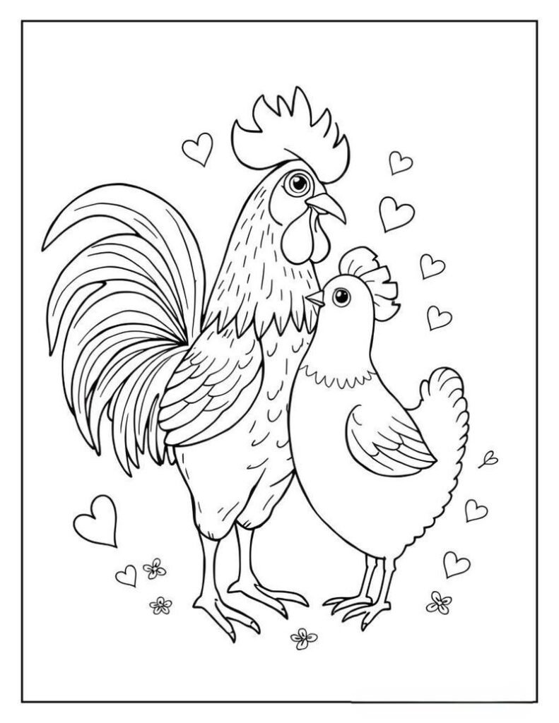 Tranh tô màu con gà biểu hiện sinh động đầy thu hút