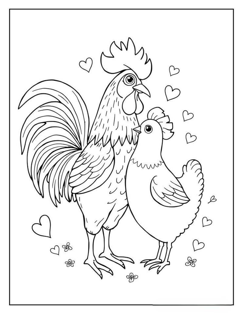 Tranh tô màu con gà biểu hiện sinh động đầy thu hút