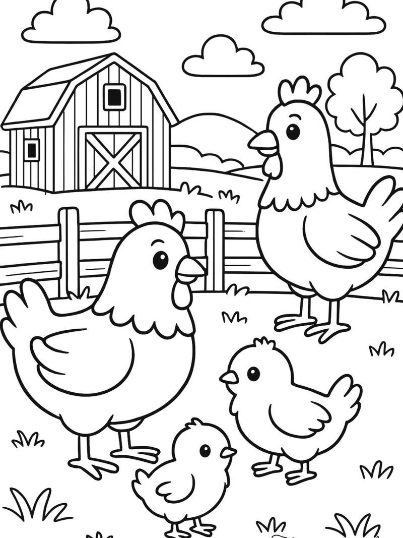 Tranh tô màu con gà đường viền rõ nét nổi bật