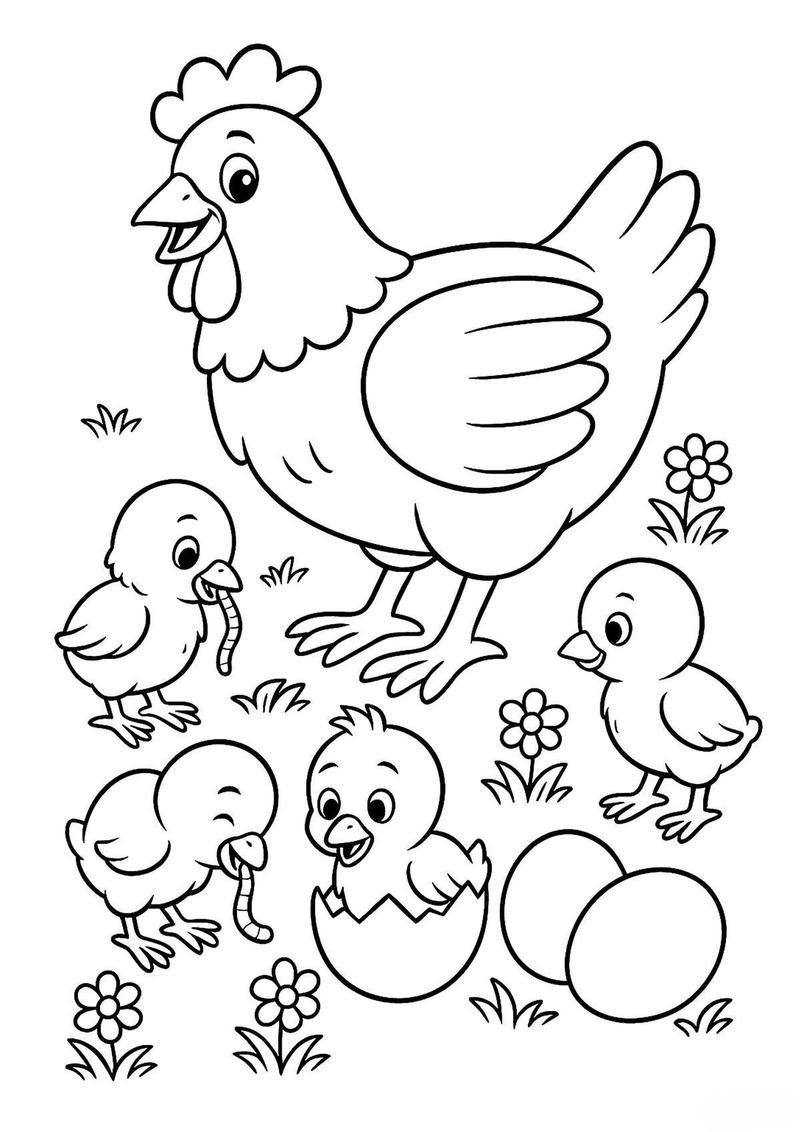 Tranh tô màu con gà hình ảnh thân thiện dễ nhận biết