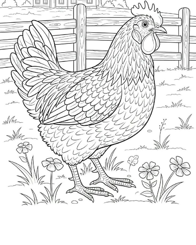 Tranh tô màu con gà hình ảnh tươi sáng hấp dẫn