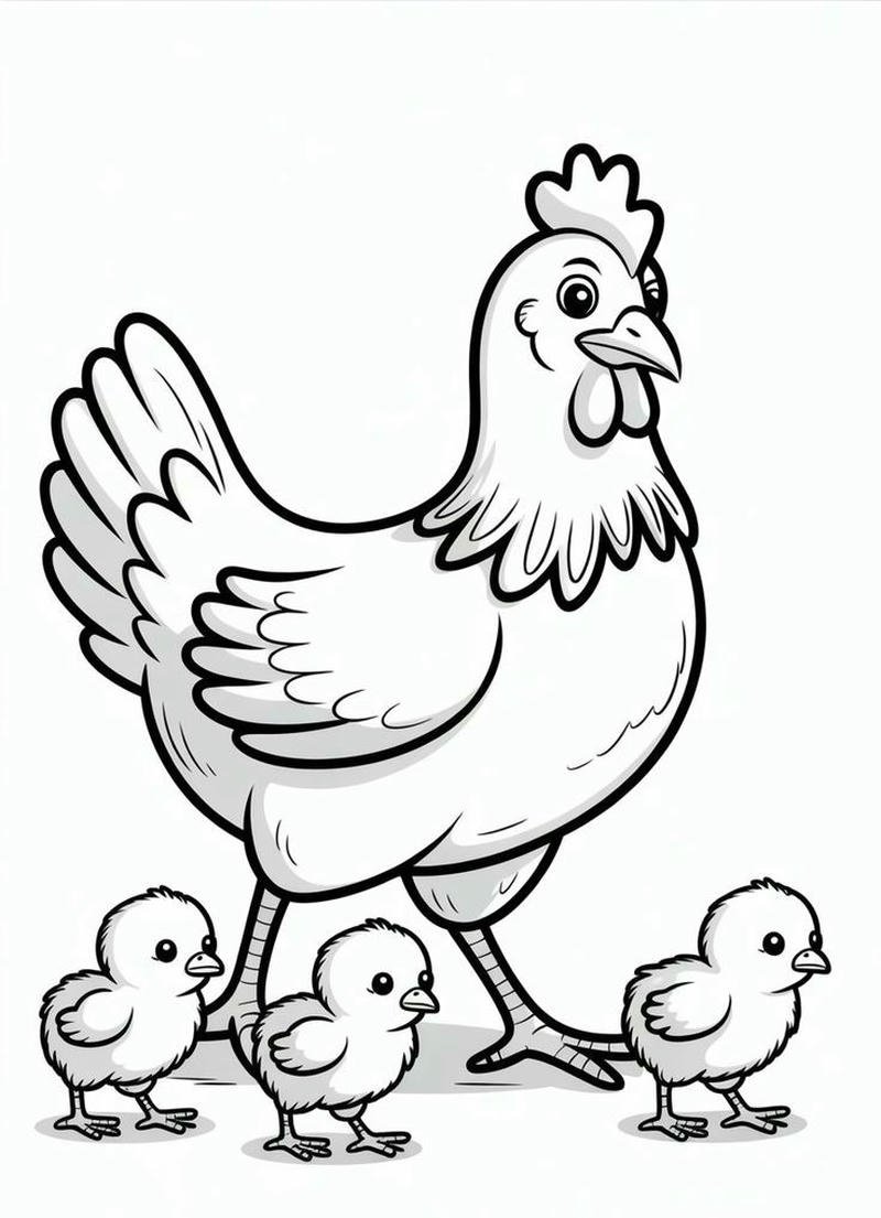 Tranh tô màu con gà hình dáng rõ rệt dễ hiểu