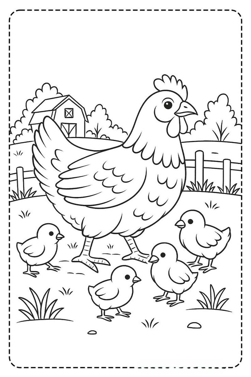 Tranh tô màu con gà hình minh họa rõ ràng sinh động