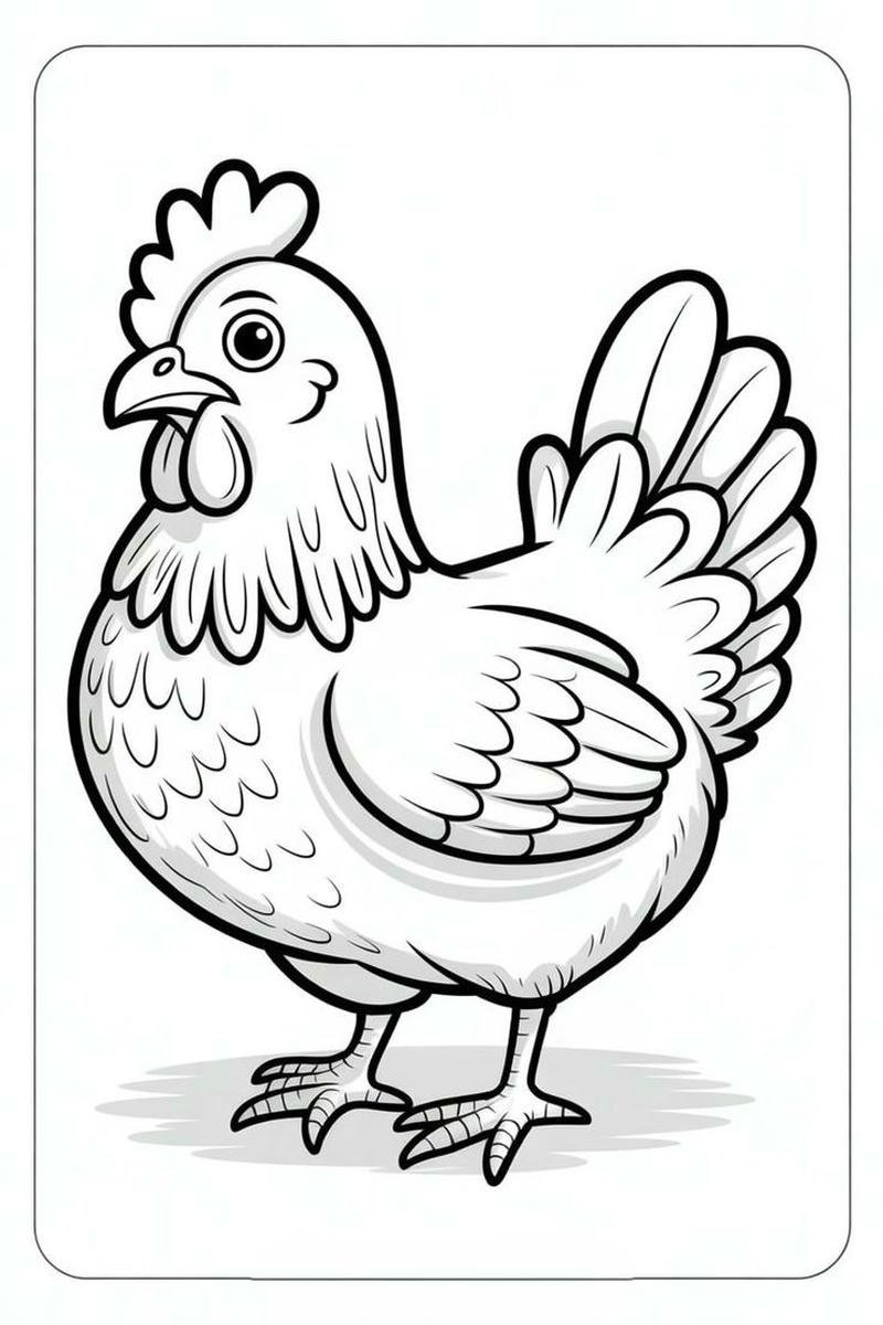 Tranh tô màu con gà nét phác họa mềm mại tự nhiên