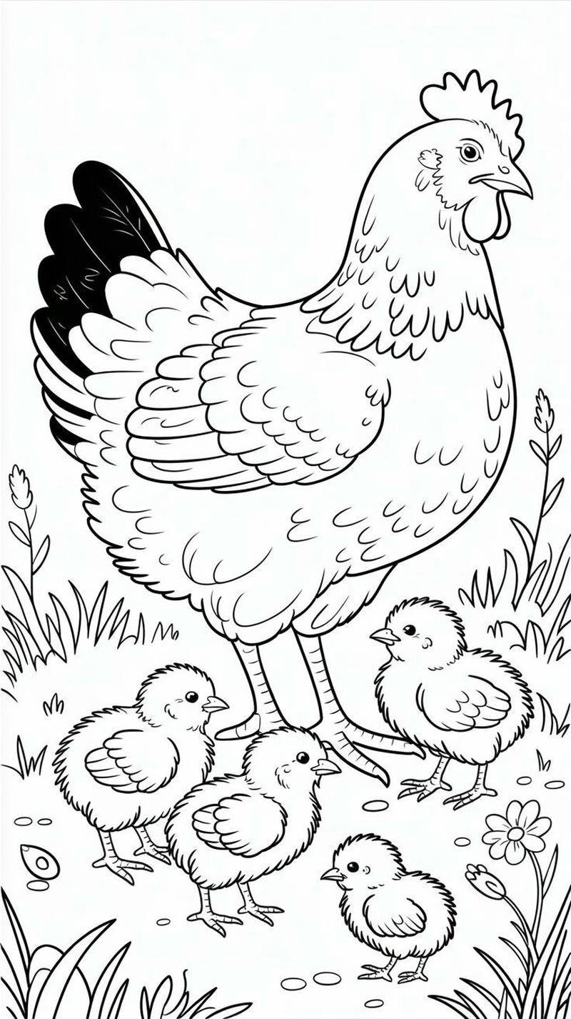 Tranh tô màu con gà nét vẽ rõ ràng dễ sử dụng