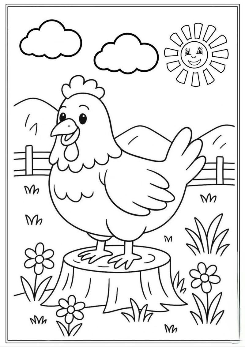 Tranh tô màu con gà phong cách đáng yêu dễ tiếp cận