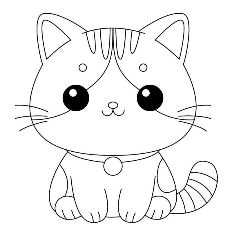 Tranh tô màu con mèo bố cục đơn giản hài hòa
