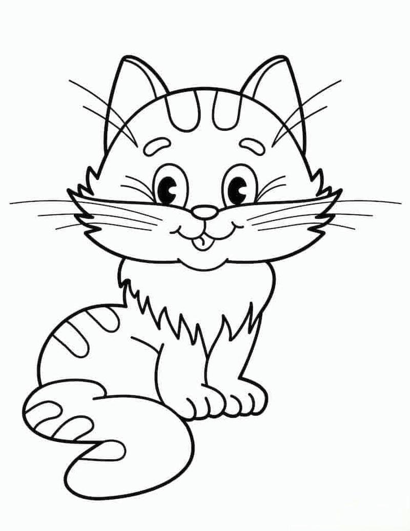 Tranh tô màu con mèo nét phác họa nhẹ nhàng sinh động