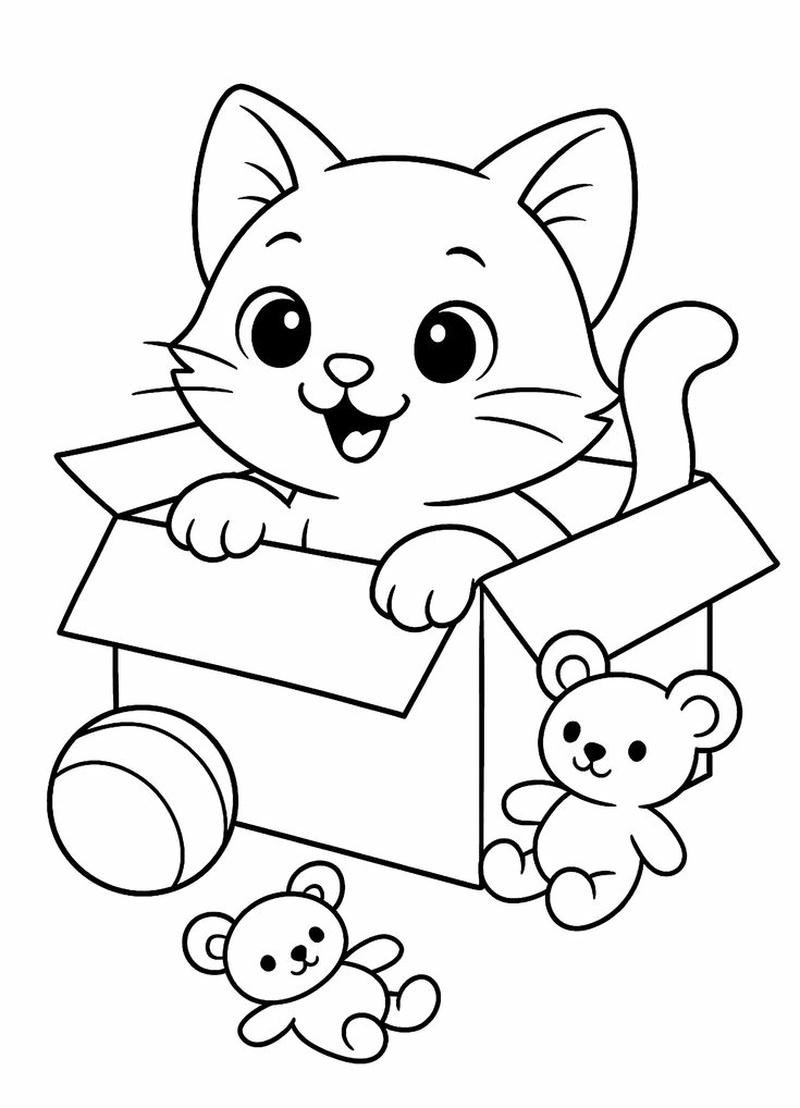 Tranh tô màu con mèo tạo hình đáng yêu thân thiện