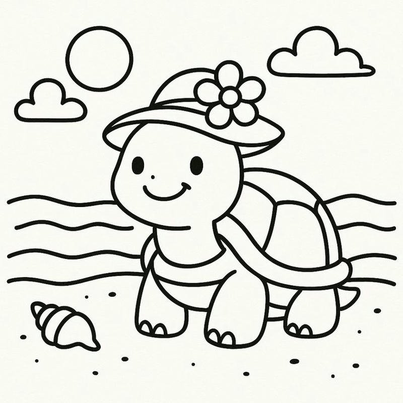 Tranh tô màu con rùa hình minh họa sinh động dễ tô