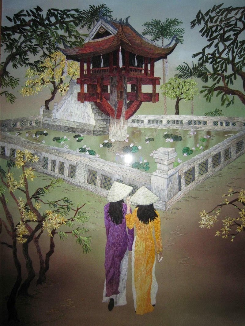 Tranh vẽ chùa một cột chi tiết rõ ràng tinh tế