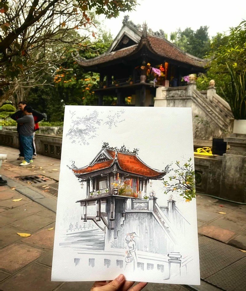 Tranh vẽ chùa một cột phong cách nghệ thuật đặc trưng