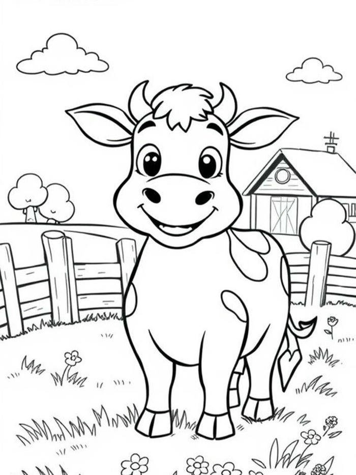 Tranh vẽ con bò để tô màu hình đơn giản