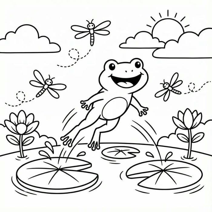 Tranh vẽ con ếch tô màu nét gọn gàng