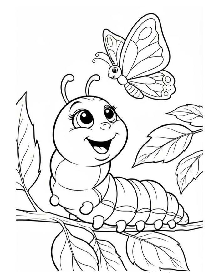 Tranh vẽ con sâu để tô màu dễ nhận biết