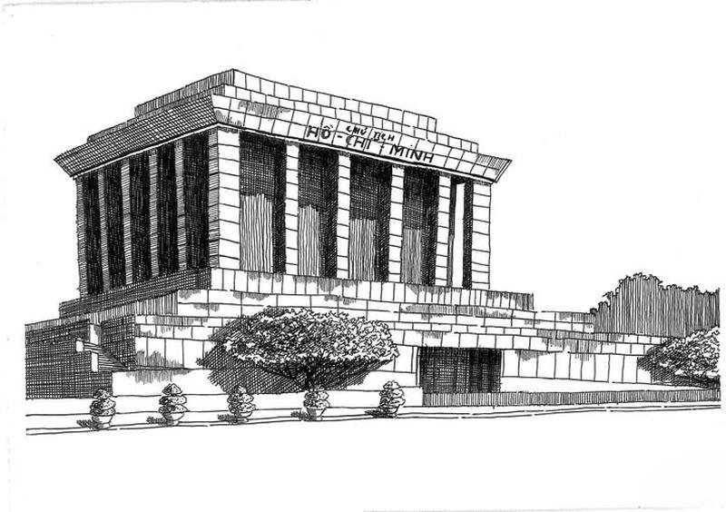 Tranh vẽ lăng bác bố cục cân xứng hài hòa