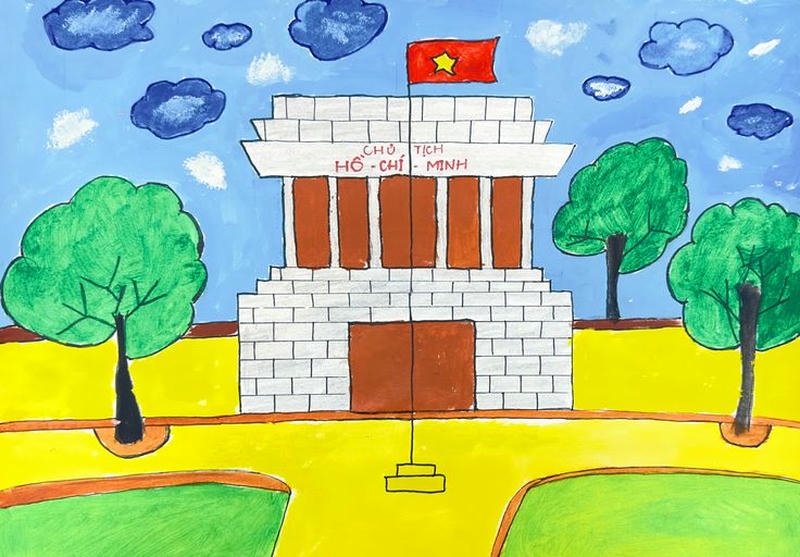 Tranh vẽ lăng bác bố cục gọn gàng hợp lý