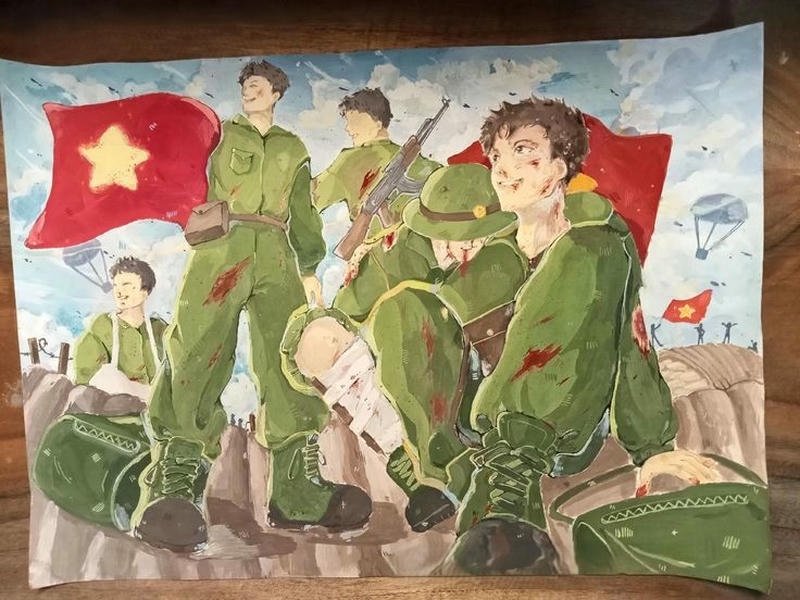 Vẽ tranh ngày quốc khánh bố cục cân xứng hài hòa