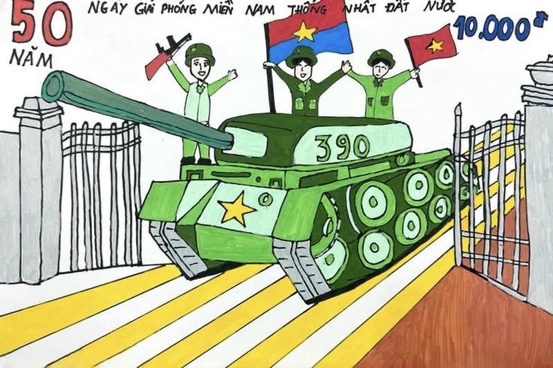 Vẽ tranh ngày quốc khánh bố cục rõ ràng hài hòa