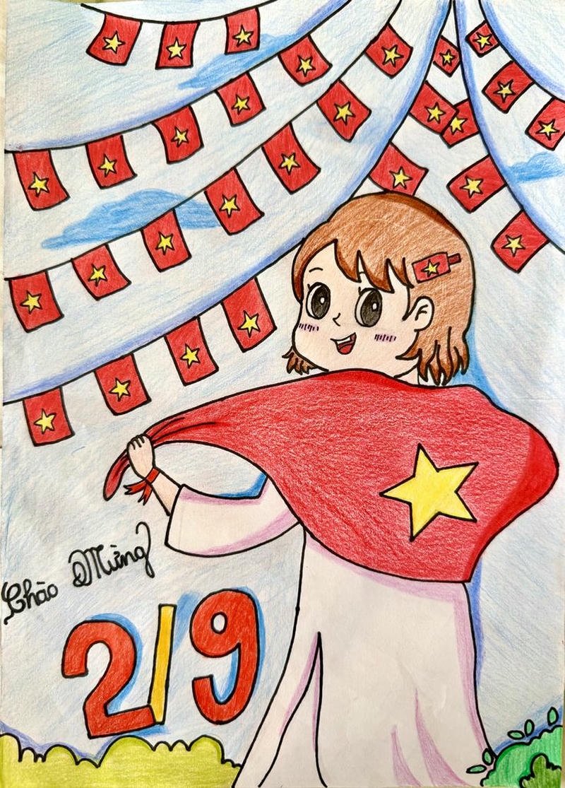 Vẽ tranh ngày quốc khánh đường nét rõ ràng cân đối