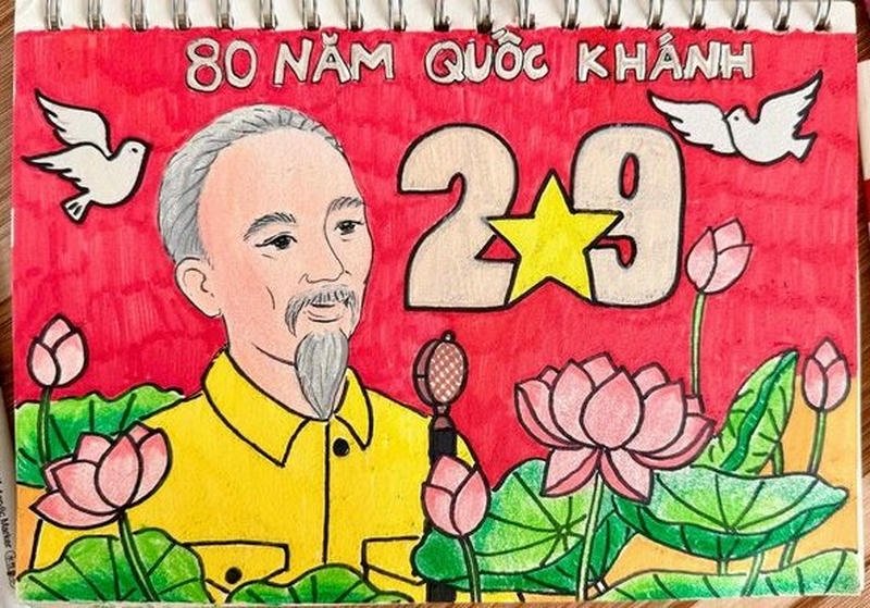 Vẽ tranh ngày quốc khánh đường viền sắc nét rõ ràng