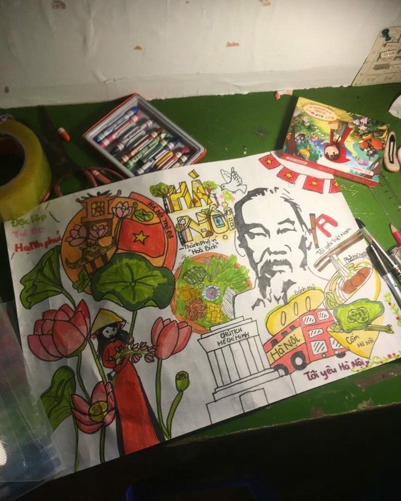 Vẽ tranh ngày quốc khánh màu sắc hài hòa bắt mắt