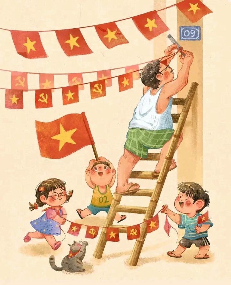 Vẽ tranh ngày quốc khánh nét vẽ mềm mại tinh tế