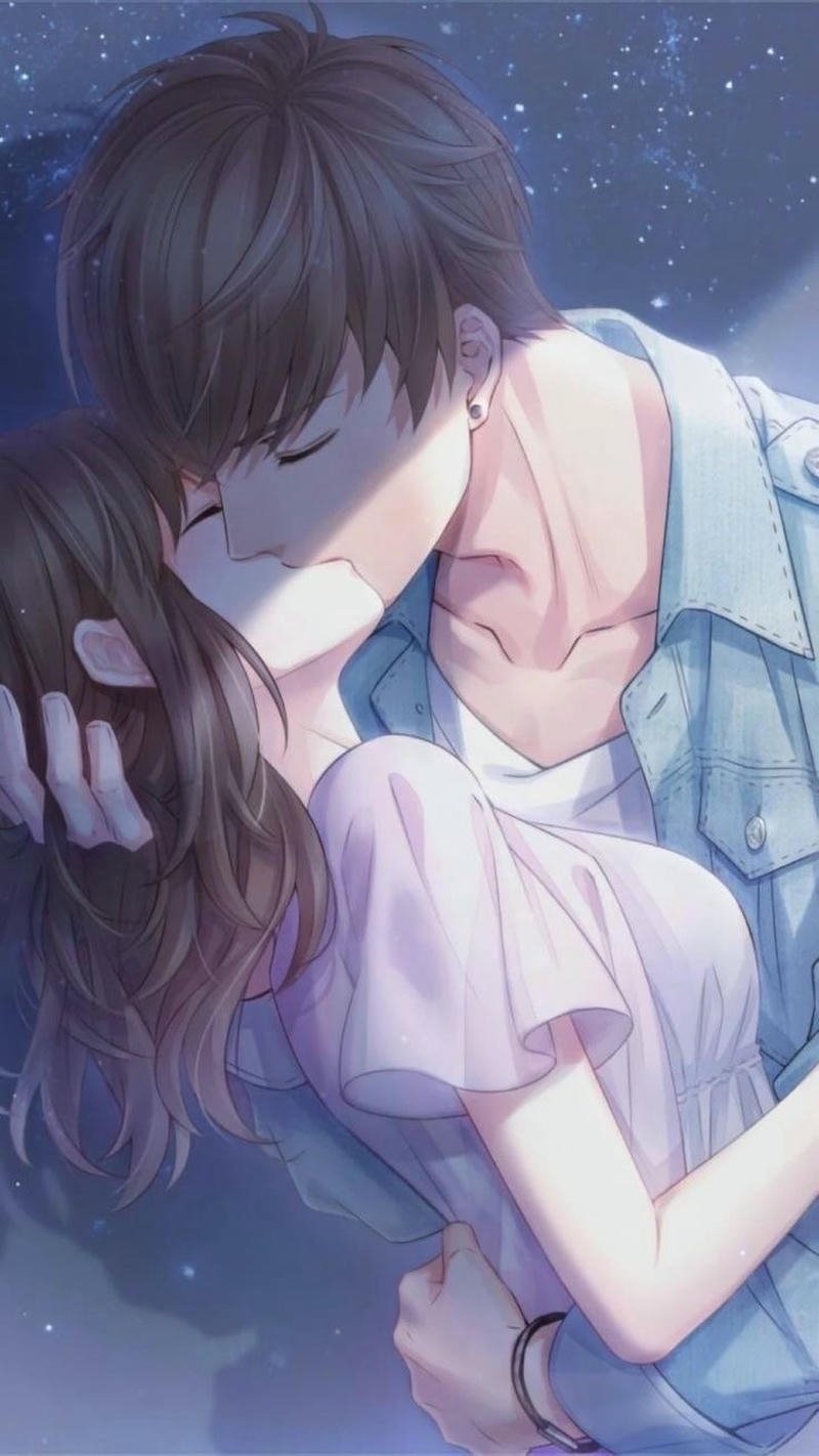 Ảnh anime hôn nhau cặp đôi đứng gần trong không gian yên tĩnh