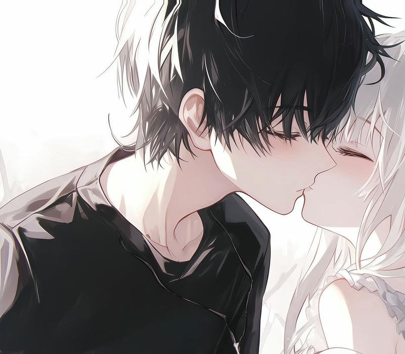 Ảnh anime hôn nhau cặp đôi ôm nhẹ khi trao nụ hôn