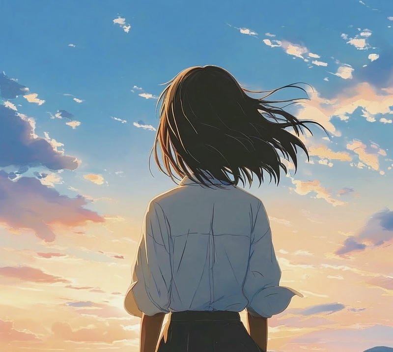 Ảnh cô gái quay lưng anime đứng cạnh cửa sổ ánh sáng