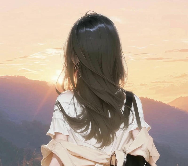 Ảnh cô gái quay lưng anime đứng nhìn bầu trời hoàng hôn