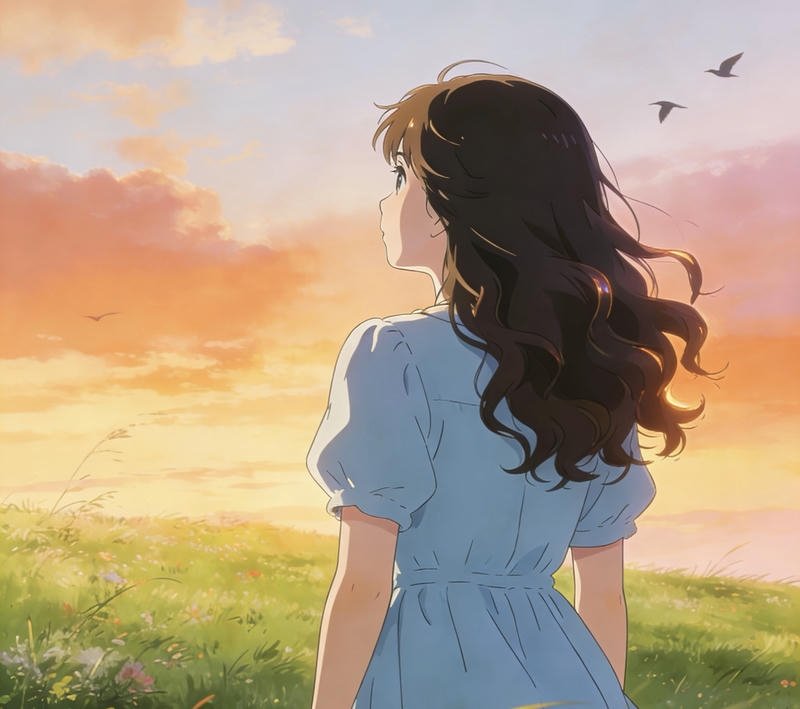 Ảnh cô gái quay lưng anime đứng trước rừng cây