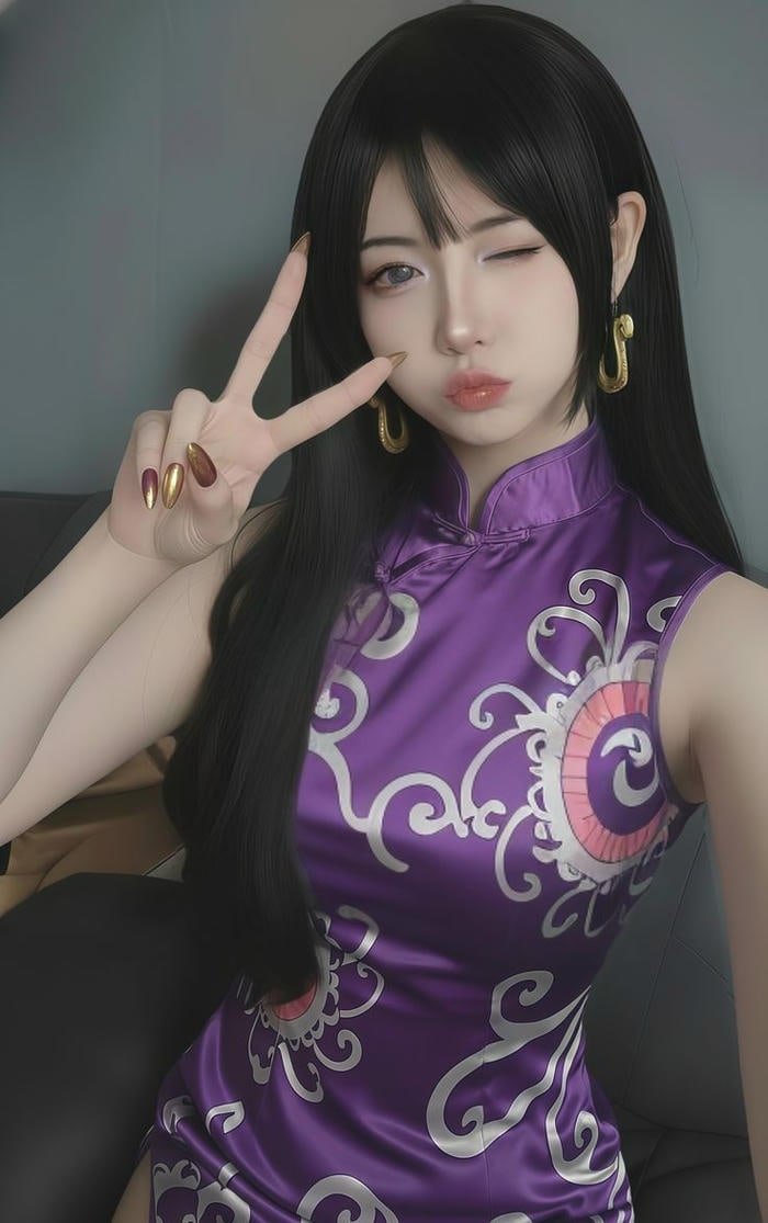 Ảnh cosplay one piece với Nami trong trang phục tím nổi bật