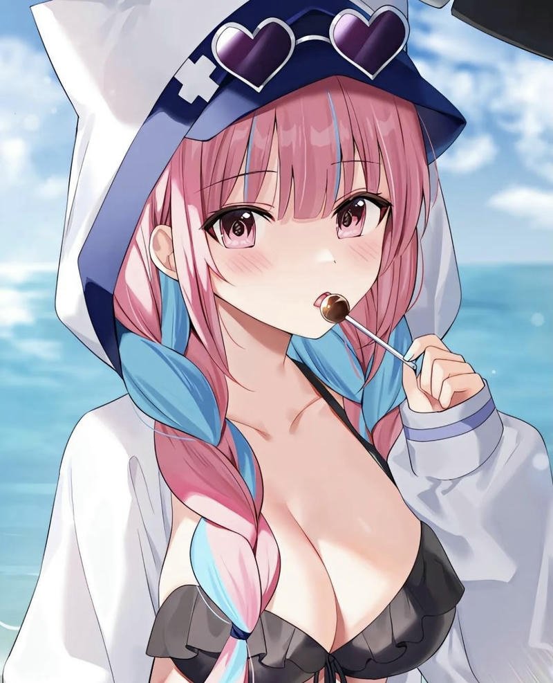 Cô gái anime mặc bikini tạo dáng nhẹ nhàng xinh