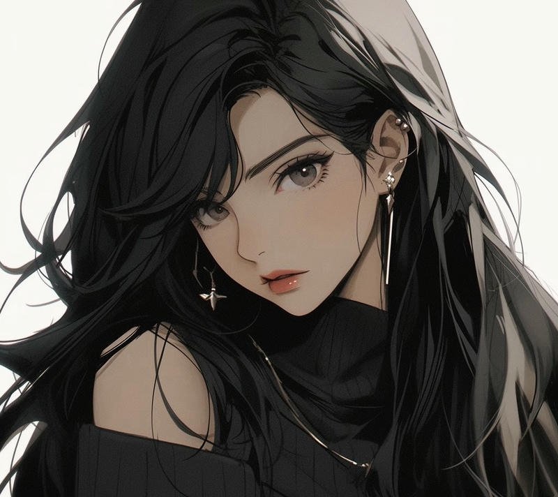 Cô gái anime tóc đen thần thái lạnh lùng cuốn hút