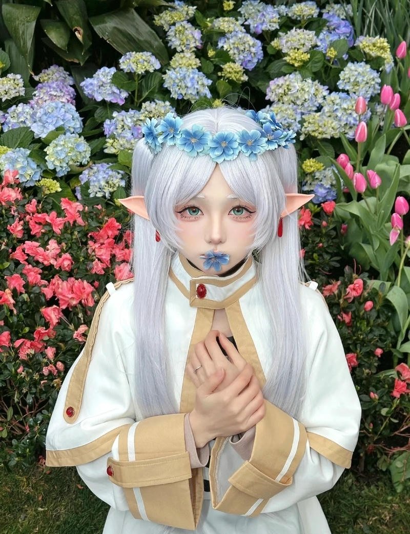 Concept cosplay anime Frieren với ánh sáng huyền ảo