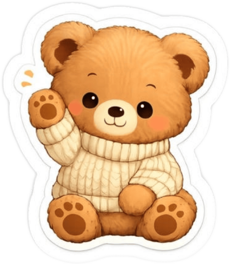 Đường nét đơn giản giúp sticker gấu cute dễ nhìn
