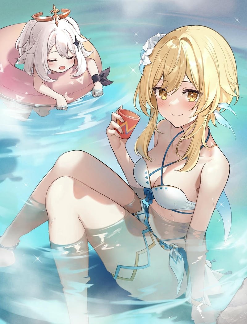 Gái anime mặc bikini tạo dáng đáng yêu trong nắng