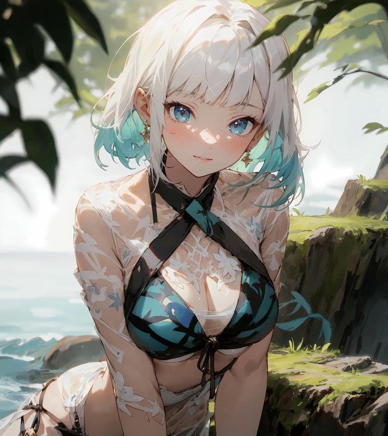 Gái anime mặc bikini tạo dáng dễ thương ngoài trời